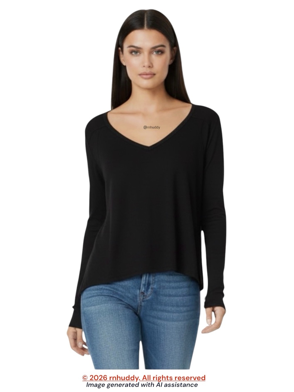 Free People M black rock the boat v-neck waffle rib long sleeve shirt
